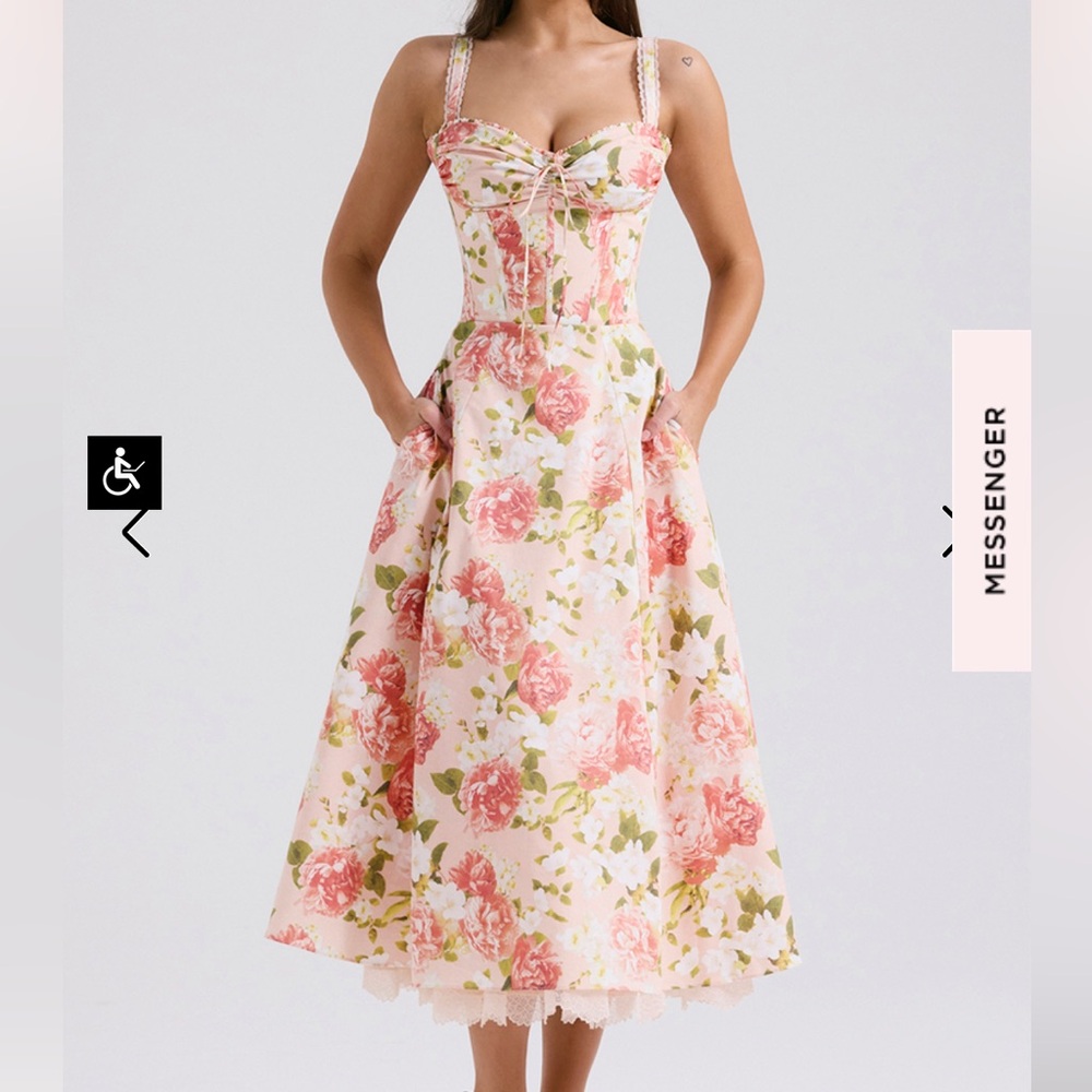 House of Cb Rosalee Pink Peony Floral Midi Dress